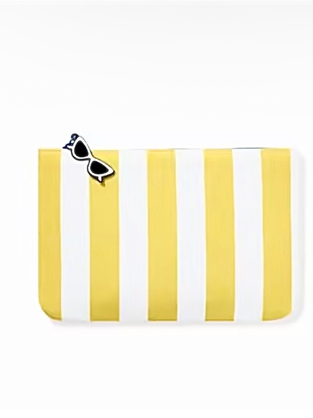 Striped Yellow & White Cosmetic Bag with Sunglasses Charm